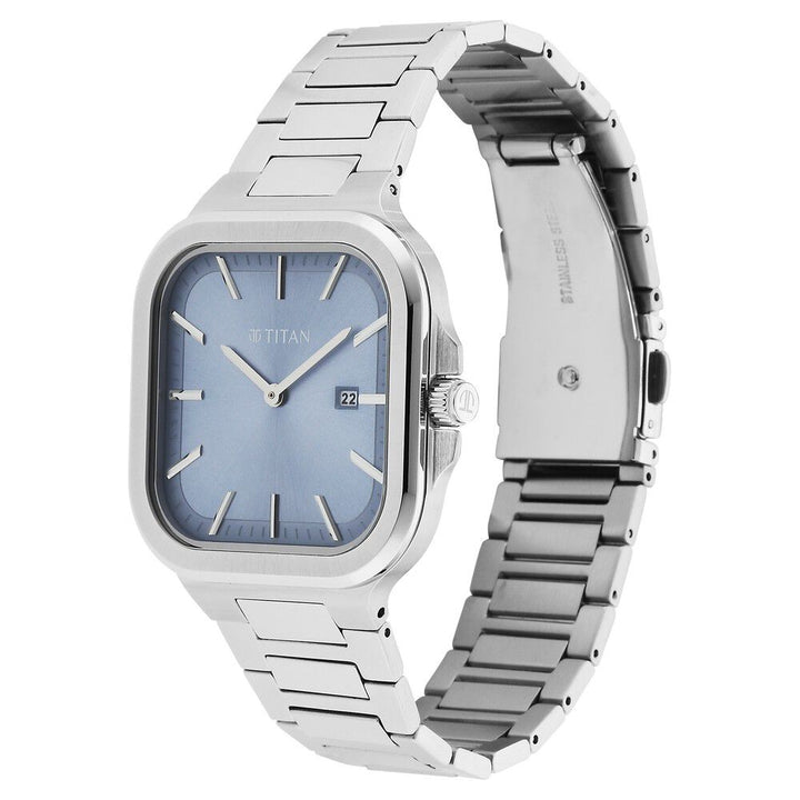 Titan Classique Slim Square Quartz Analog with Date Blue Dial Silver Stainless Steel Strap Watch For Men - The Watch Factory ®