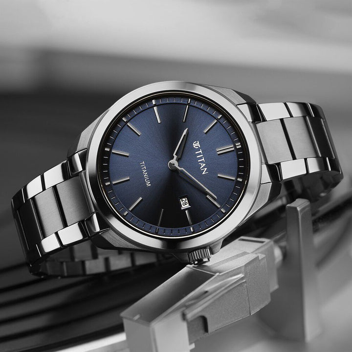 Titan Titanium Quartz Analog Blue Dial Titanium Strap Watch for Men - The Watch Factory ®