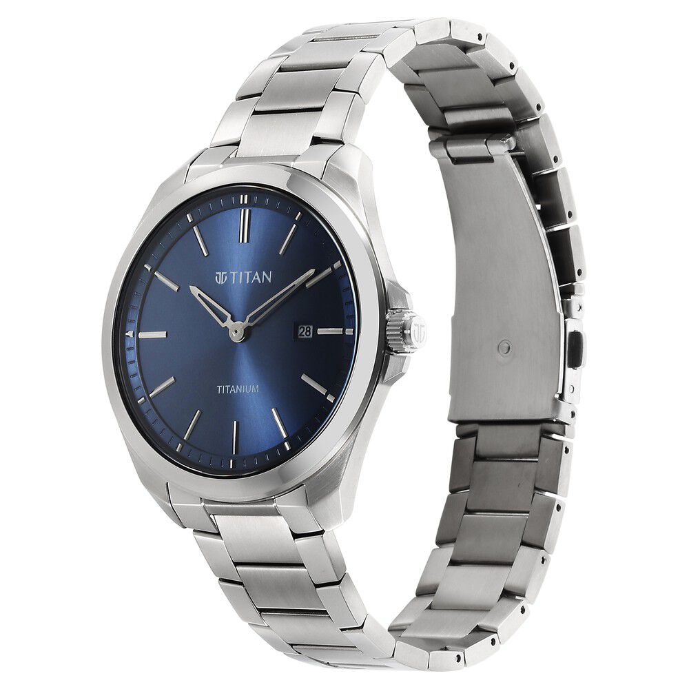 Titan Titanium Quartz Analog Blue Dial Titanium Strap Watch for Men - The Watch Factory ®