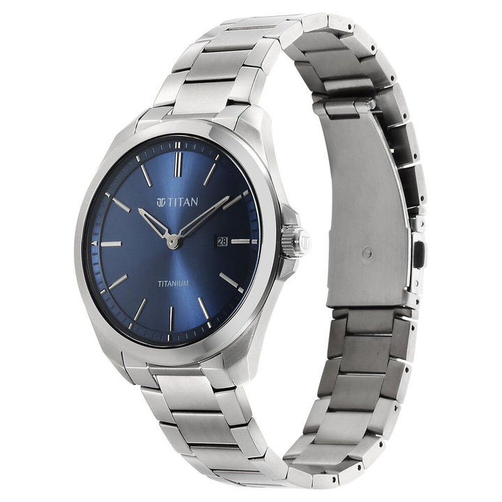 Titan Titanium Quartz Analog Blue Dial Titanium Strap Watch for Men - The Watch Factory ®