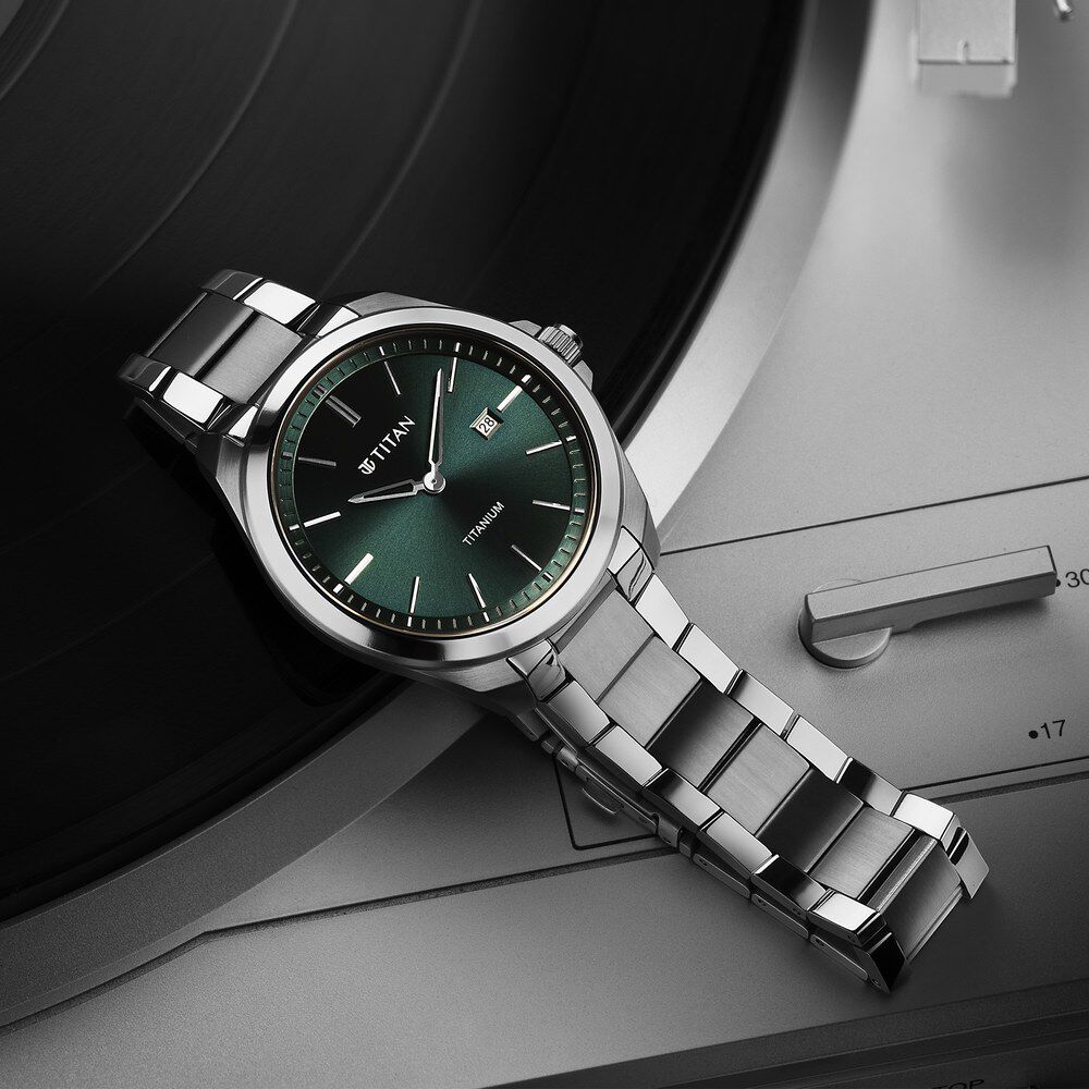 Titan Titanium Quartz Analog Green Dial Titanium Strap Watch for Men - The Watch Factory ®