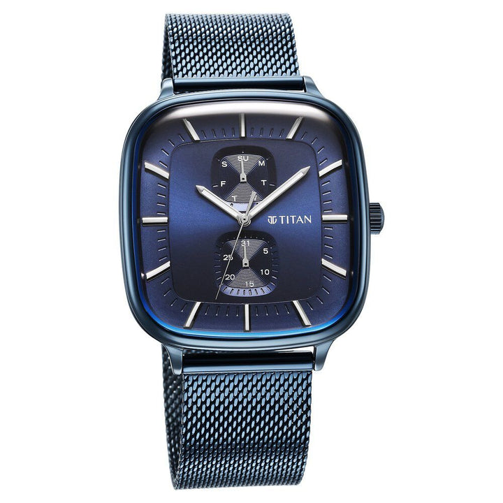 Titan Avant Garde Blue Dial Quartz Multifunction Stainless Steel Strap Watch for Men - The Watch Factory ®