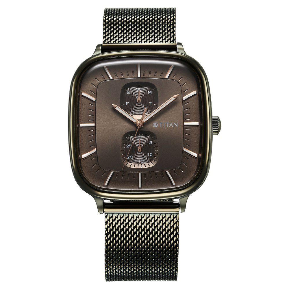 Titan Avant Garde Quartz Multifunction Brown Dial With Green Color Stainless Steel Strap Watch For Men - The Watch Factory ®