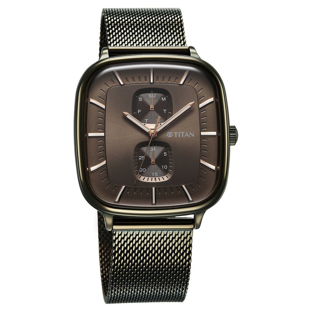 Titan Avant Garde Quartz Multifunction Brown Dial With Green Color Stainless Steel Strap Watch For Men - The Watch Factory ®