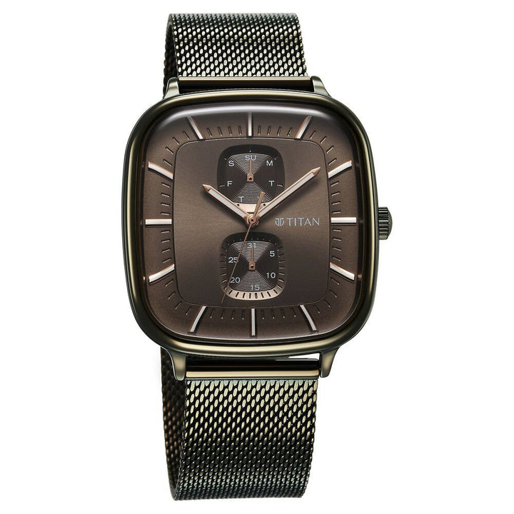Titan Avant Garde Quartz Multifunction Brown Dial With Green Color Stainless Steel Strap Watch For Men - The Watch Factory ®