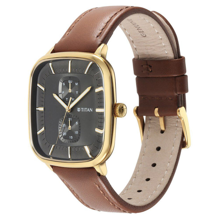 Titan Avant Garde Anthracite Dial Quartz Multifunction Leather Strap watch for Men - The Watch Factory ®