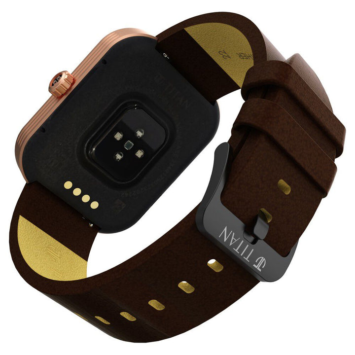 Titan Mirage With 4.97 Cm AMOLED Display And AOD, Functional Crown, BT Calling Smartwatch With Brown Leather Strap