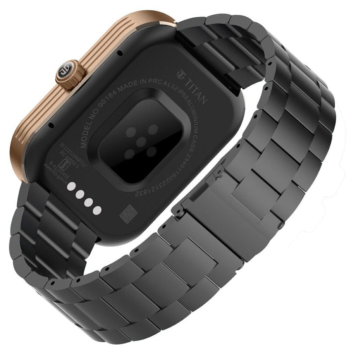 Titan Mirage with 4.97 cm AMOLED Display and AOD, Functional Crown, BT Calling Smartwatch with Black Metal Strap