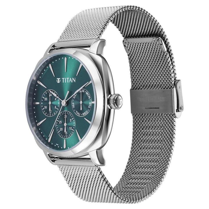 Titan Classique Suave Quartz Green Dial Silver Stainless Steel Mesh Strap Watch for Men - The Watch Factory ®