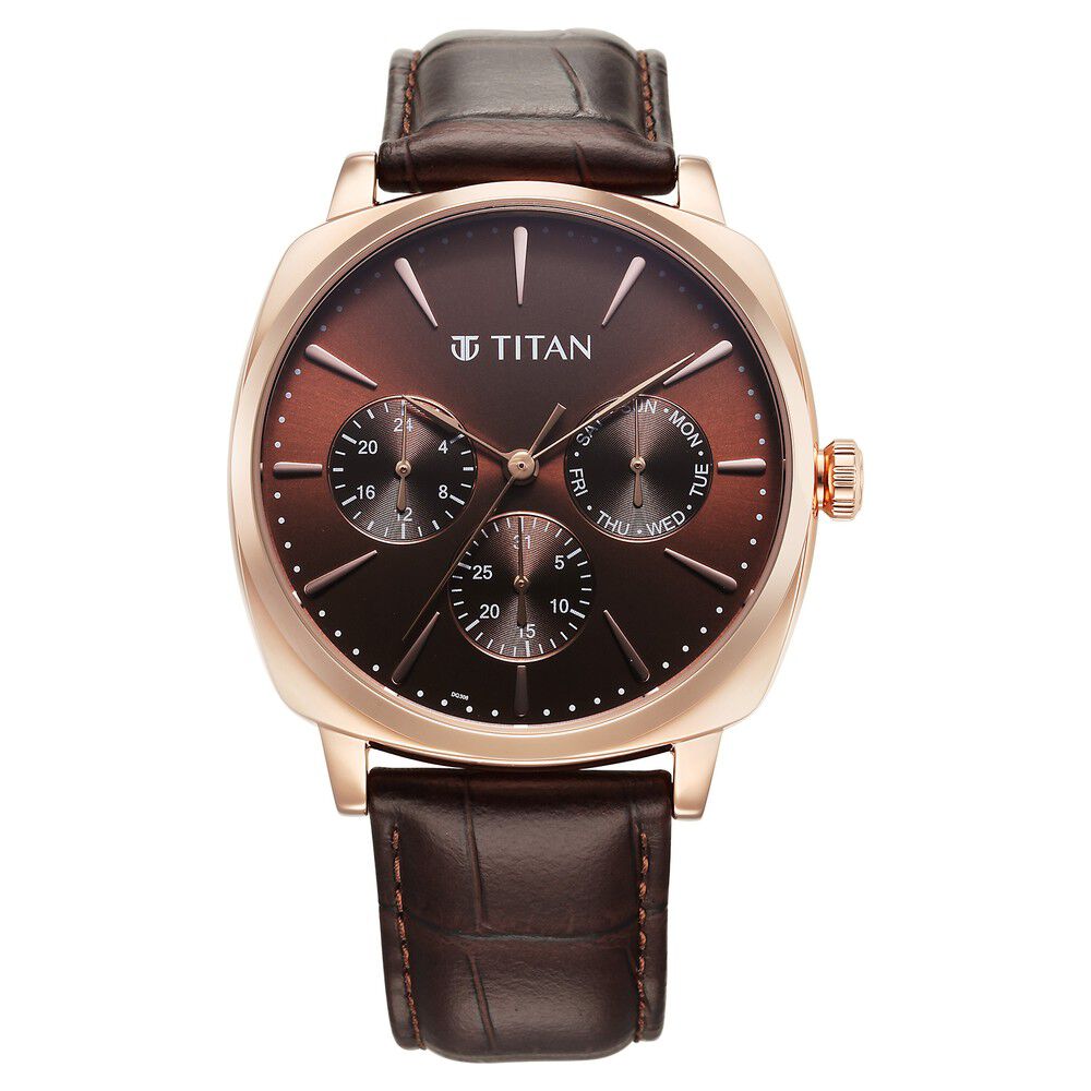 Titan Classique Suave Quartz Brown Dial Brown Leather Strap Watch for Men - The Watch Factory ®