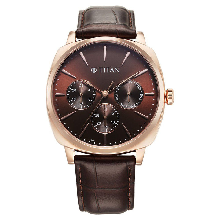 Titan Classique Suave Quartz Brown Dial Brown Leather Strap Watch for Men - The Watch Factory ®