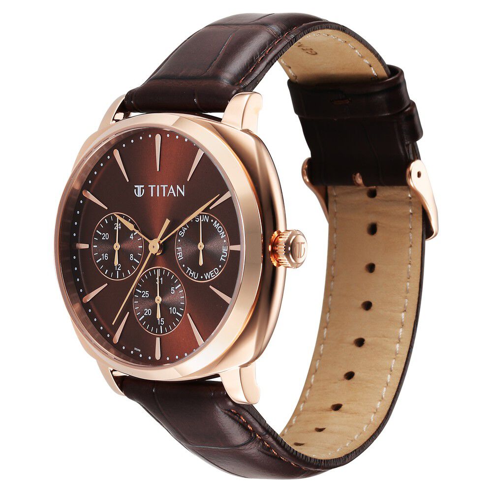 Titan Classique Suave Quartz Brown Dial Brown Leather Strap Watch for Men - The Watch Factory ®