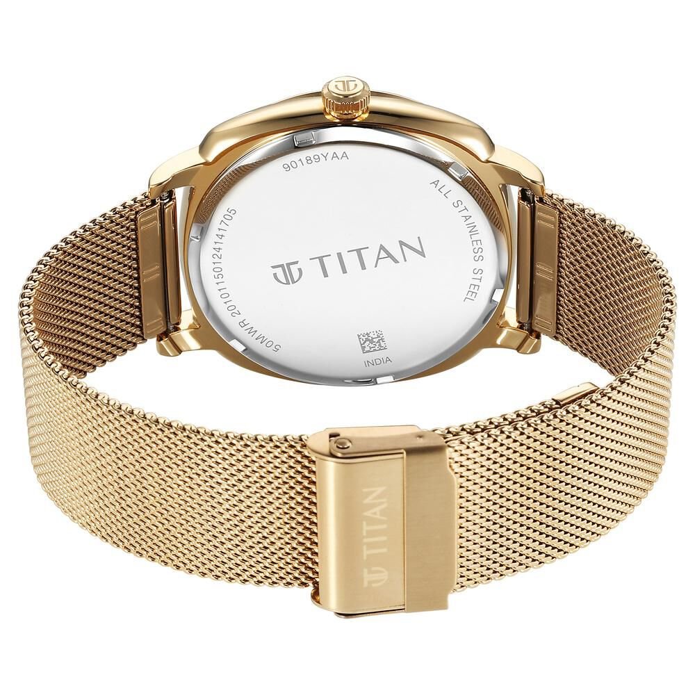 Titan Classique Suave Quartz Yellow Dial Golden Stainless Steel Mesh Strap Watch for Men - The Watch Factory ®
