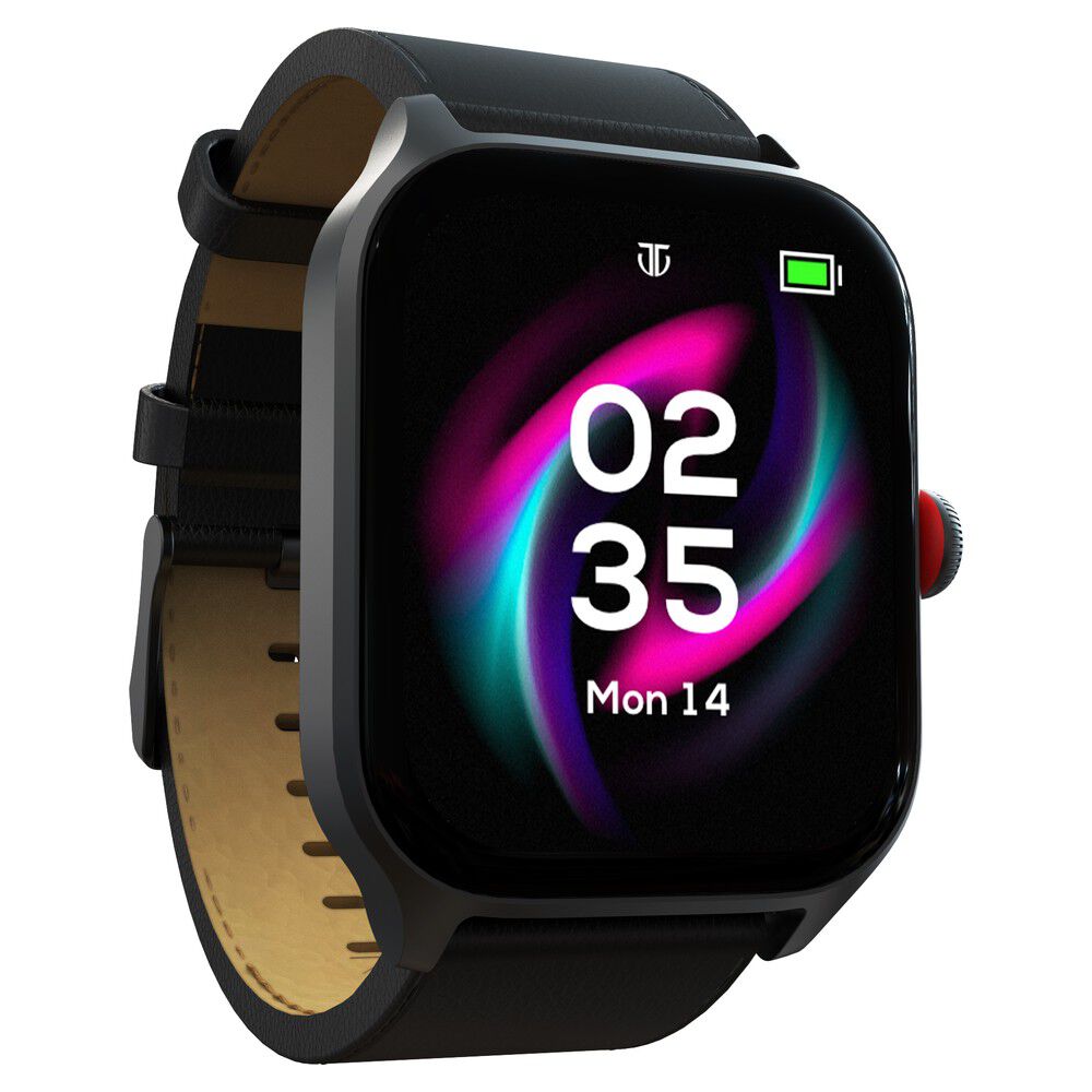 Titan Zeal With 4.69 Cm AMOLED Display With AOD, Functional Crown, BT Calling, Smartwatch With Black Leather Strap
