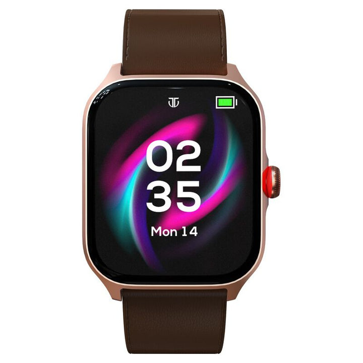 Titan Zeal With 4.69 Cm AMOLED Display With AOD, Functional Crown, BT Calling, Smartwatch With Brown Leather Strap