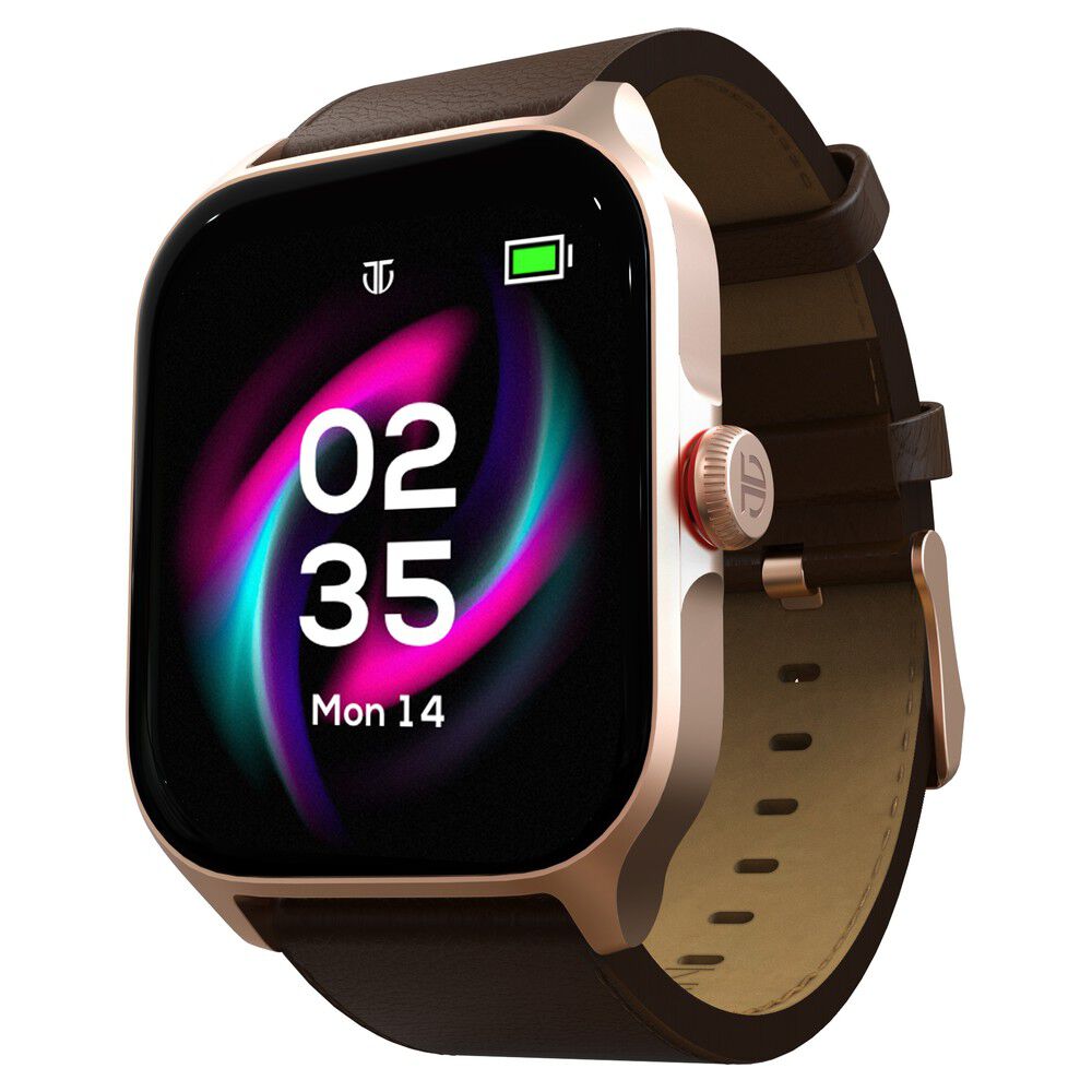 Titan Zeal With 4.69 Cm AMOLED Display With AOD, Functional Crown, BT Calling, Smartwatch With Brown Leather Strap