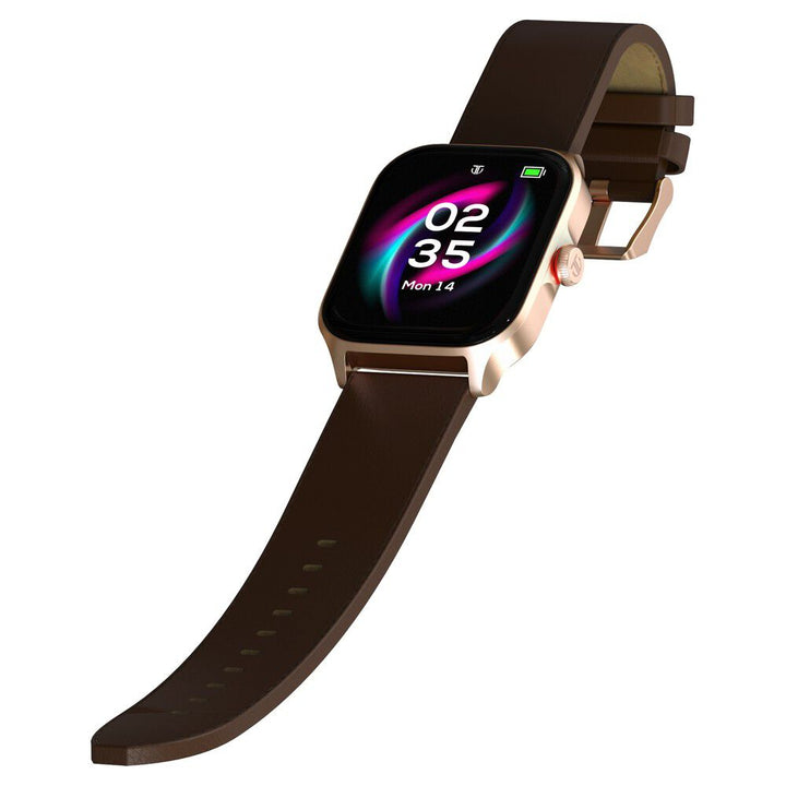 Titan Zeal With 4.69 Cm AMOLED Display With AOD, Functional Crown, BT Calling, Smartwatch With Brown Leather Strap