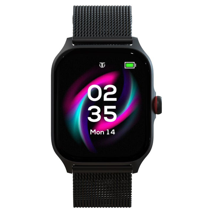 Titan Zeal with 4.69 cm AMOLED Display with AOD, Functional Crown, BT Calling, Smartwatch with Black Mesh Strap