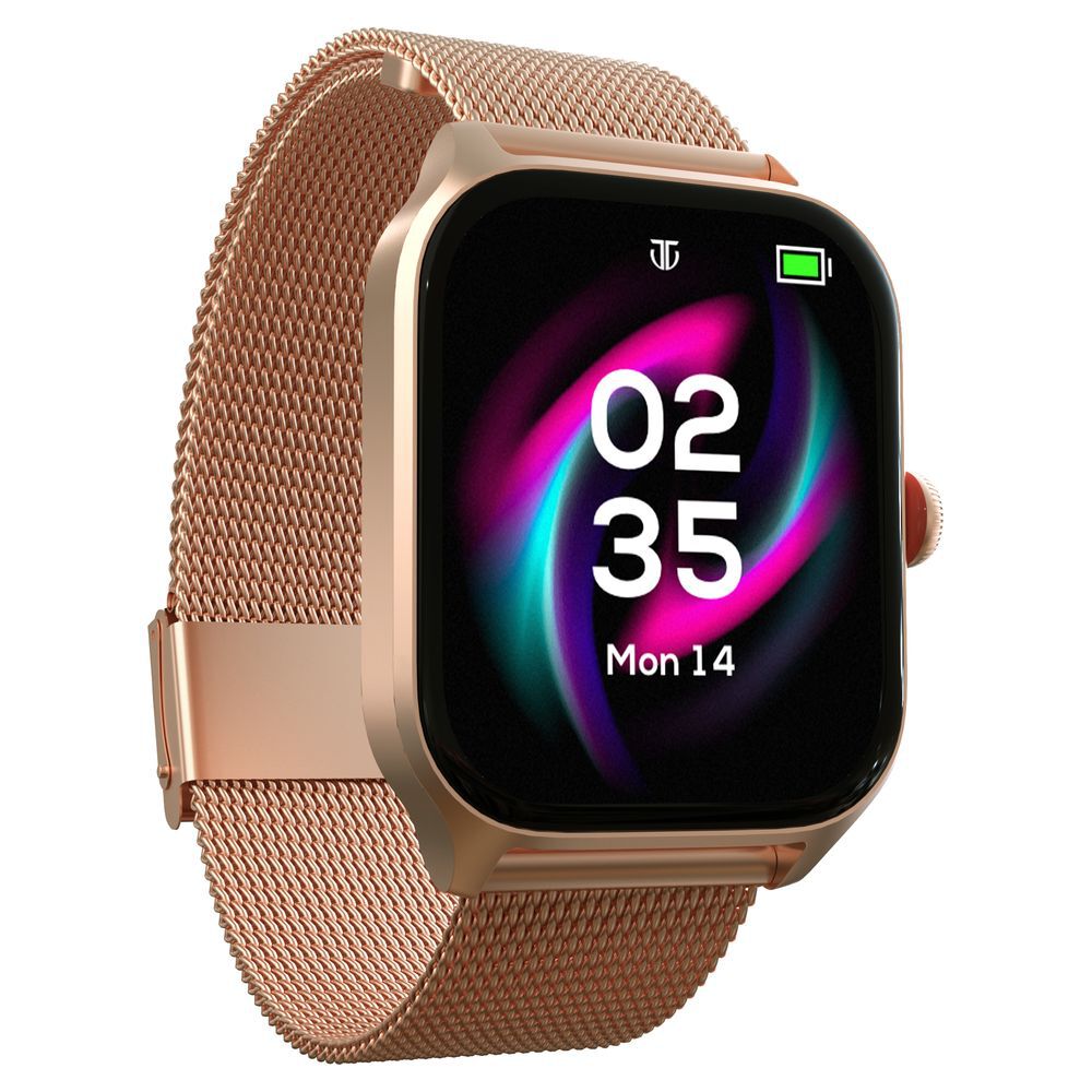 Titan Zeal with 4.69 cm AMOLED Display with AOD, Functional Crown, BT Calling, Smartwatch with Rose Gold Mesh Strap