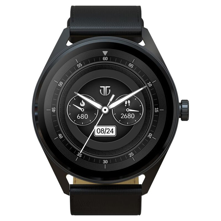 Titan Crest With 3.63 Cm AMOLED Display With AOD, Functional Crown, BT Calling Smartwatch With Black Leather Strap