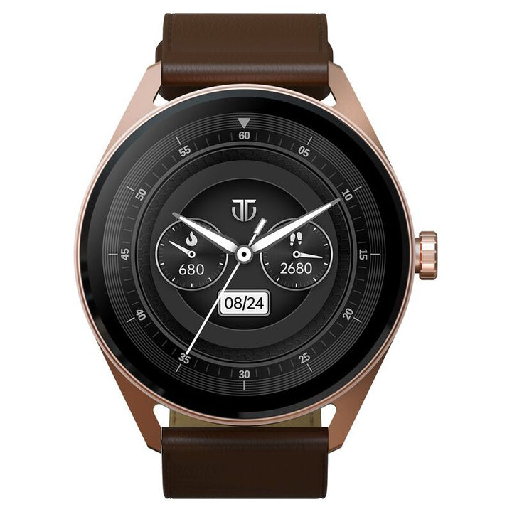 Titan Crest With 3.63 Cm AMOLED Display With AOD, Functional Crown, BT Calling Smartwatch With Brown Leather Strap