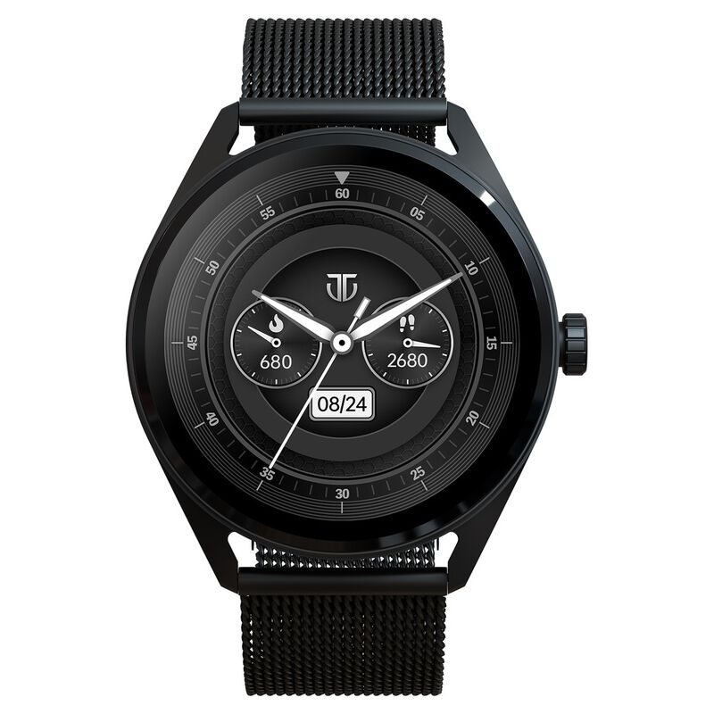 Titan Crest With 3.63 Cm AMOLED Display With AOD, Functional Crown, BT Calling Smartwatch With Black Mesh Strap