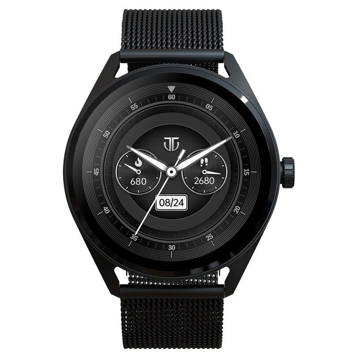 Titan Crest With 3.63 Cm AMOLED Display With AOD, Functional Crown, BT Calling Smartwatch With Black Mesh Strap