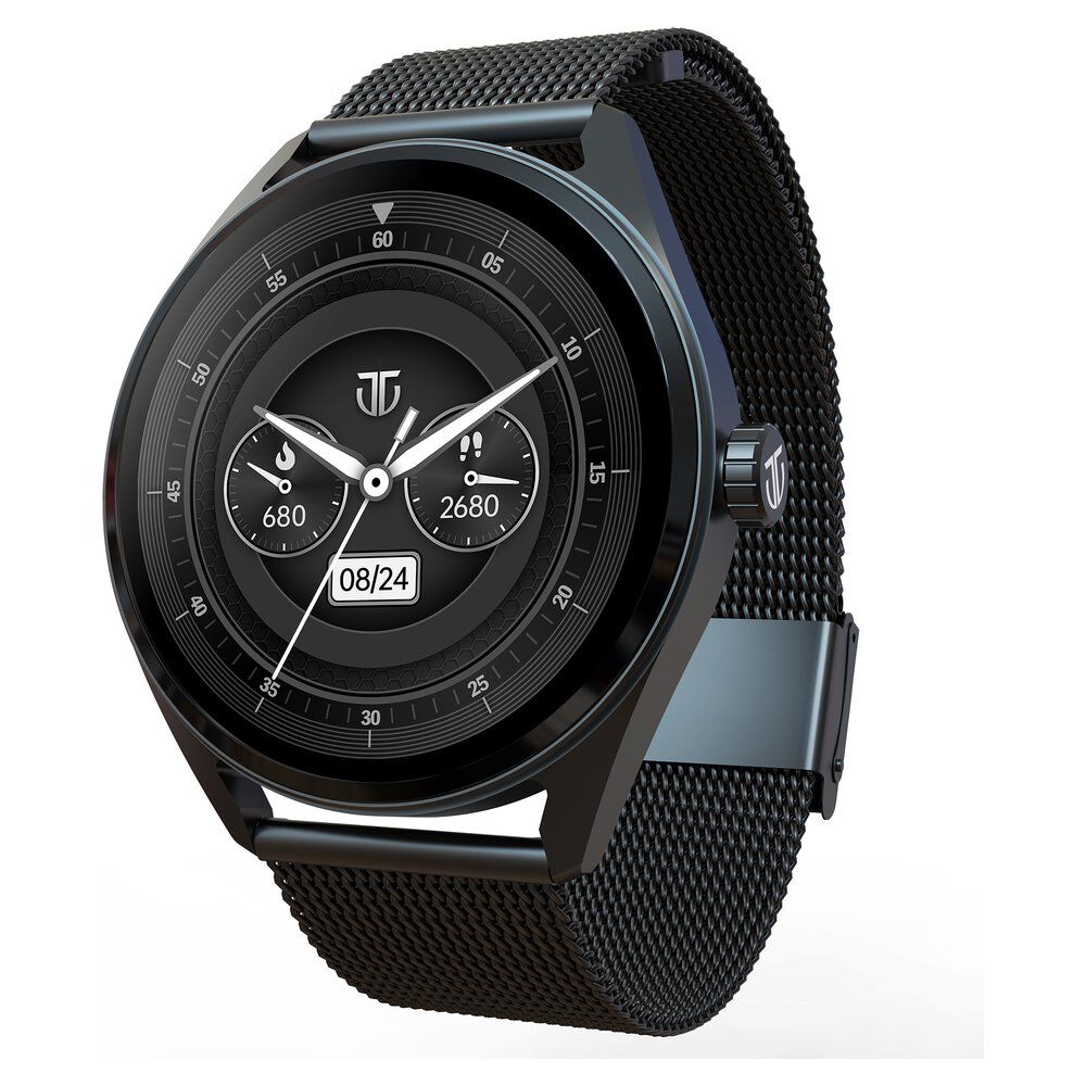 Titan Crest With 3.63 Cm AMOLED Display With AOD, Functional Crown, BT Calling Smartwatch With Black Mesh Strap