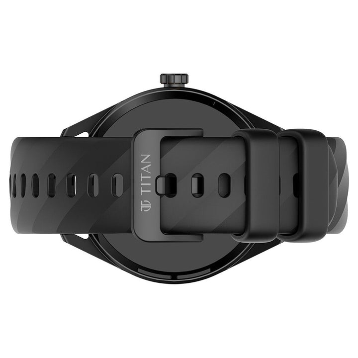 Titan Crest with 3.63 cm AMOLED Display with AOD, Functional Crown, BT Calling, Premium Smartwatch with Black Strap 90197AP01K