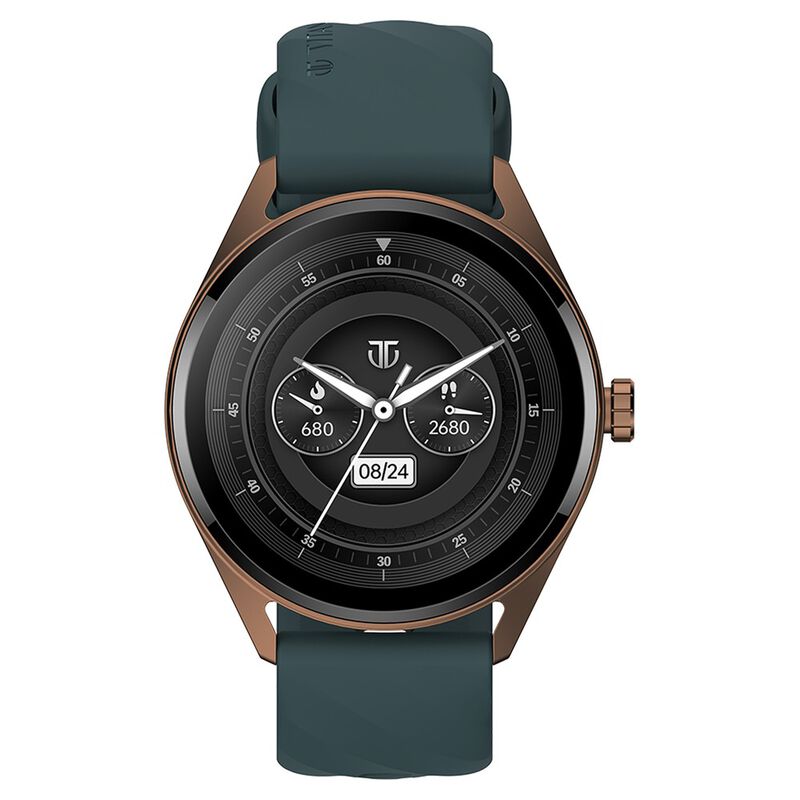 Titan Crest With 3.63 Cm AMOLED Display With AOD, Functional Crown, BT Calling, Premium Smartwatch With Teal Strap