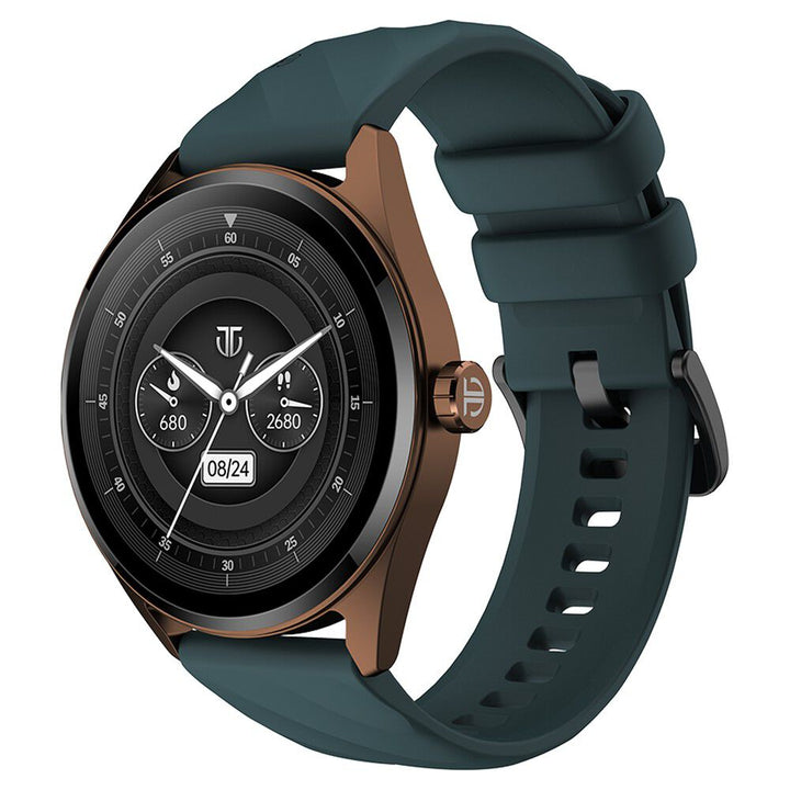 Titan Crest With 3.63 Cm AMOLED Display With AOD, Functional Crown, BT Calling, Premium Smartwatch With Teal Strap