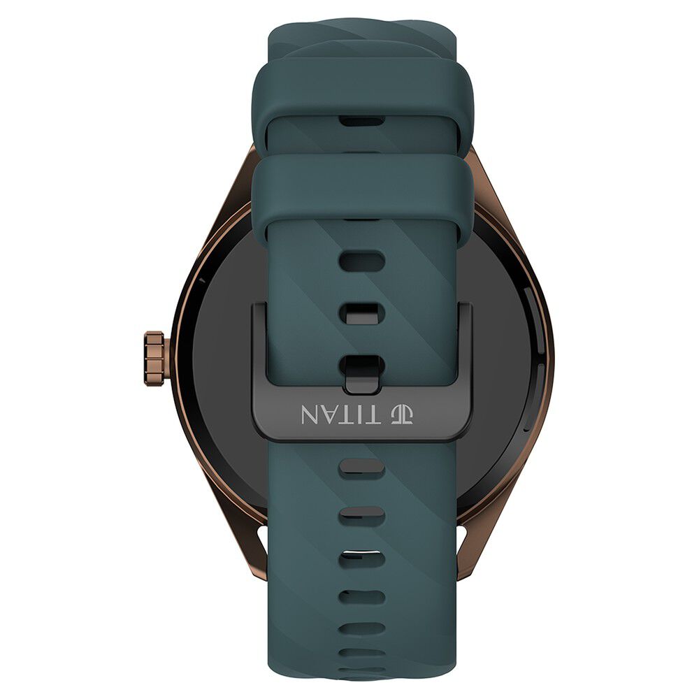 Titan Crest With 3.63 Cm AMOLED Display With AOD, Functional Crown, BT Calling, Premium Smartwatch With Teal Strap