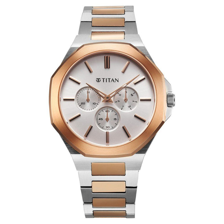 Titan Classic Slim Multifunction Multifunction Silver Dial Multicoloured Stainless Steel Strap Watch For Men - The Watch Factory ®