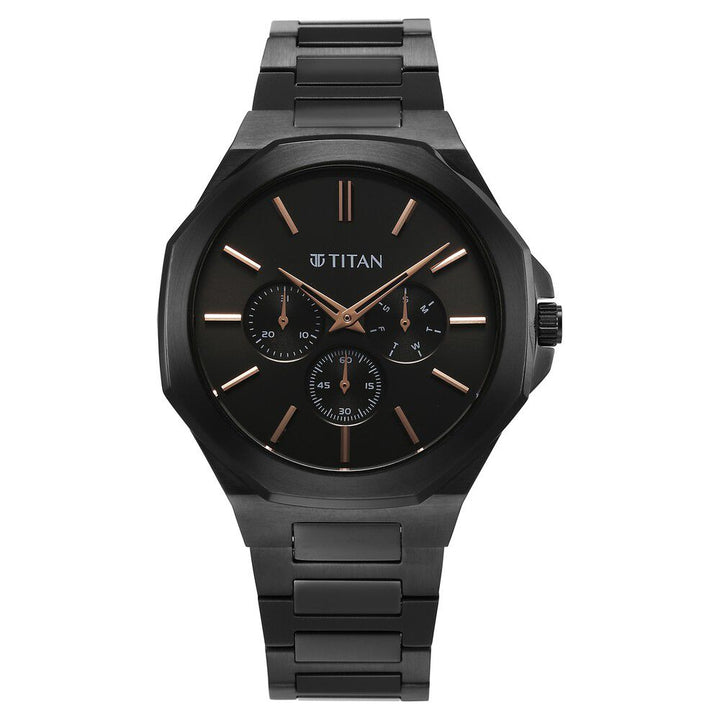 Titan Classic Slim Multifunction Quartz Multifunction Black Dial Stainless Steel Strap Watch For Men - The Watch Factory ®