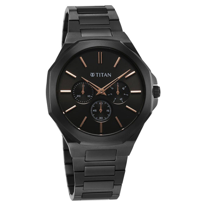 Titan Classic Slim Multifunction Quartz Multifunction Black Dial Stainless Steel Strap Watch For Men - The Watch Factory ®