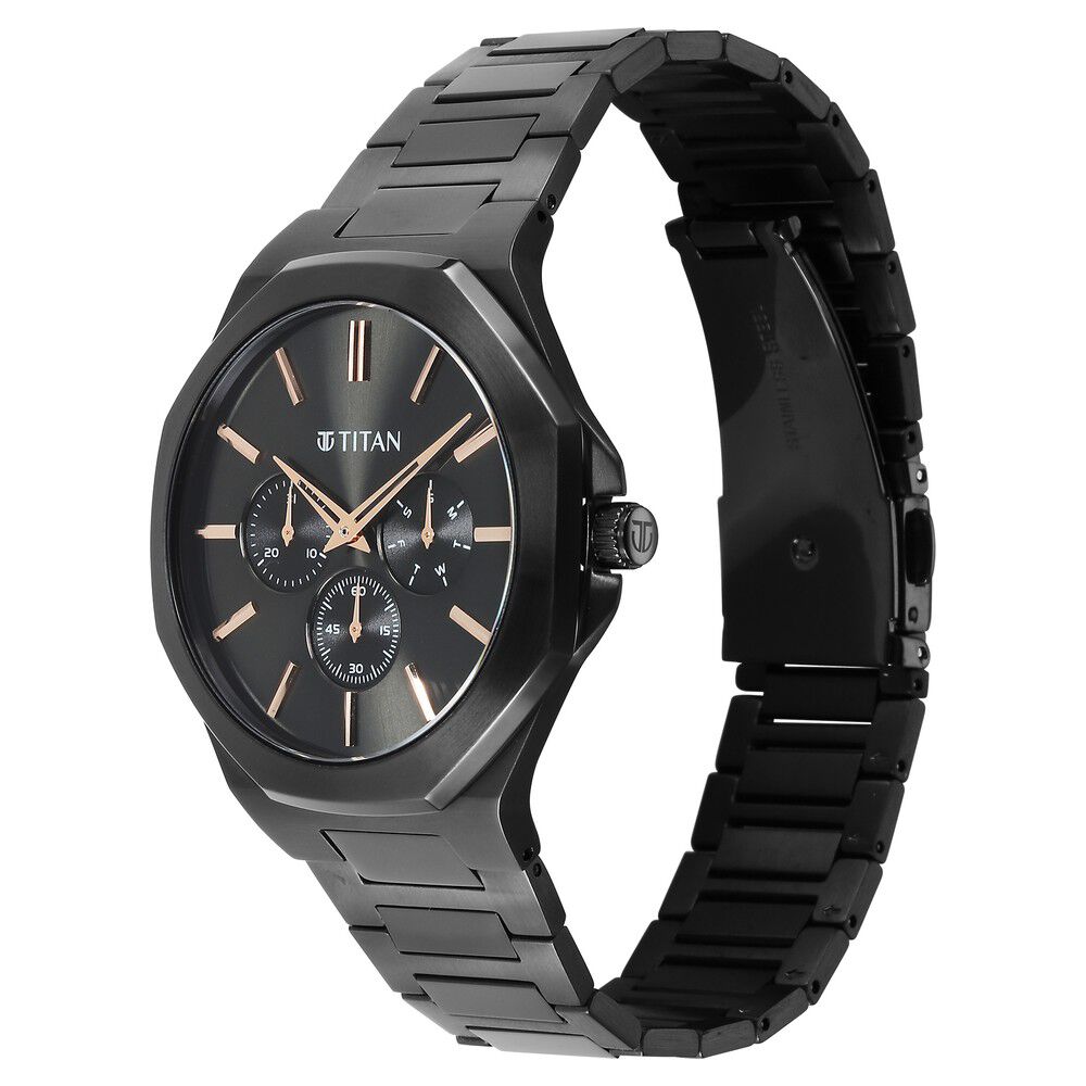 Titan Classic Slim Multifunction Quartz Multifunction Black Dial Stainless Steel Strap Watch For Men - The Watch Factory ®