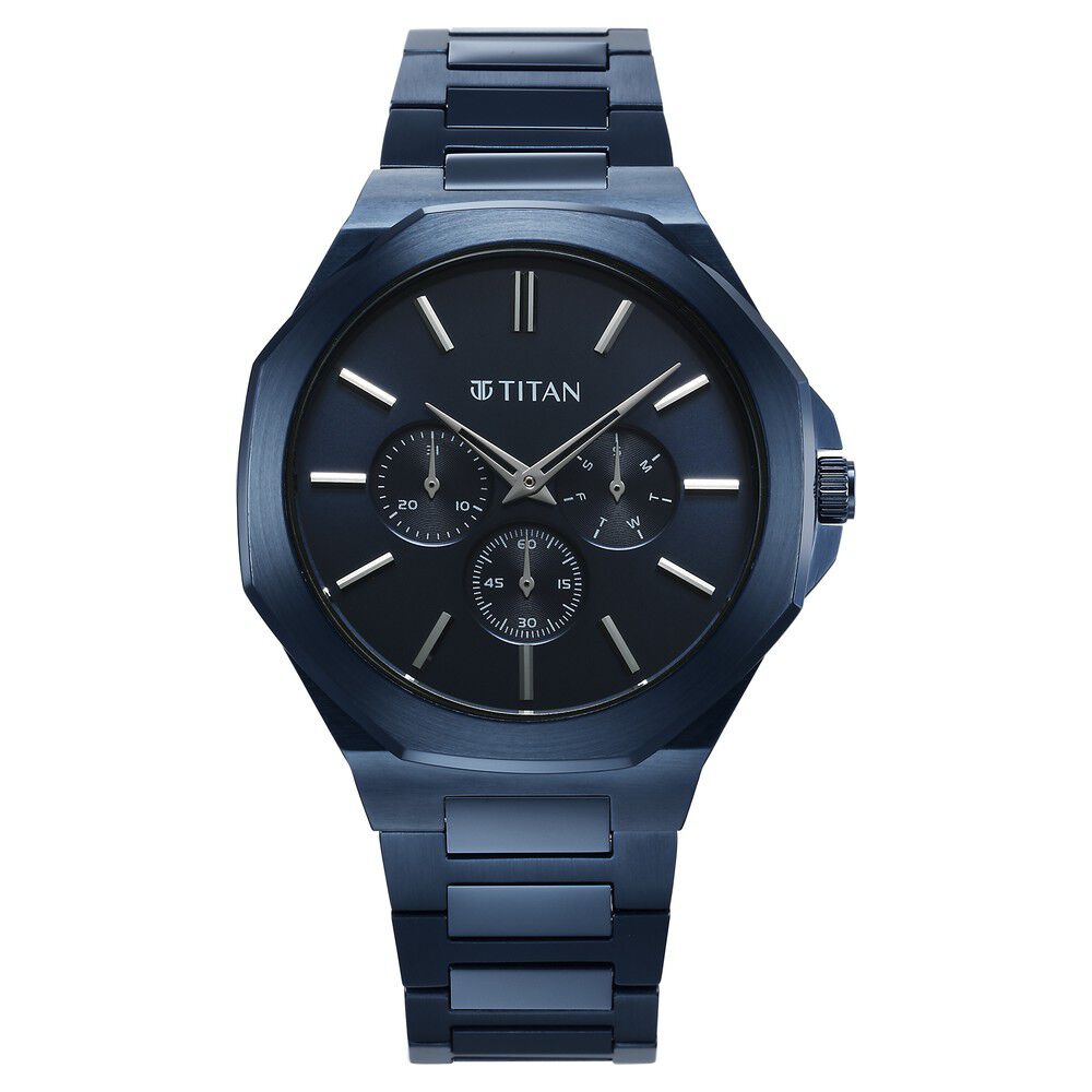 Titan Classic Slim Multifunction Quartz Multifunction Blue Dial Stainless Steel Strap Watch For Men - The Watch Factory ®