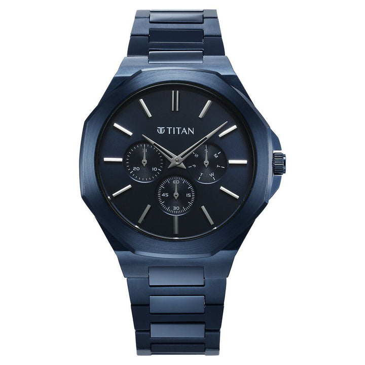 Titan Classic Slim Multifunction Quartz Multifunction Blue Dial Stainless Steel Strap Watch For Men - The Watch Factory ®