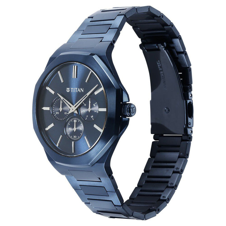 Titan Classic Slim Multifunction Quartz Multifunction Blue Dial Stainless Steel Strap Watch For Men - The Watch Factory ®