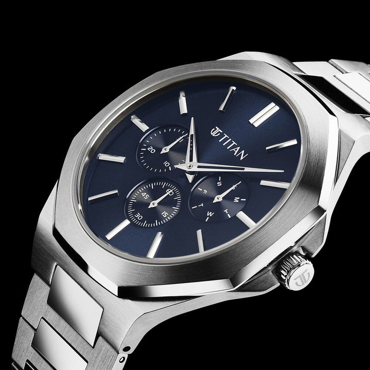 Titan Classic Slim Multifunction Quartz Multifunction Blue Dial Stainless Steel Strap Watch For Men - The Watch Factory ®