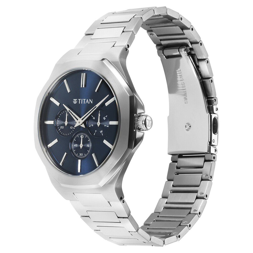 Titan Classic Slim Multifunction Quartz Multifunction Blue Dial Stainless Steel Strap Watch For Men 90198SM01