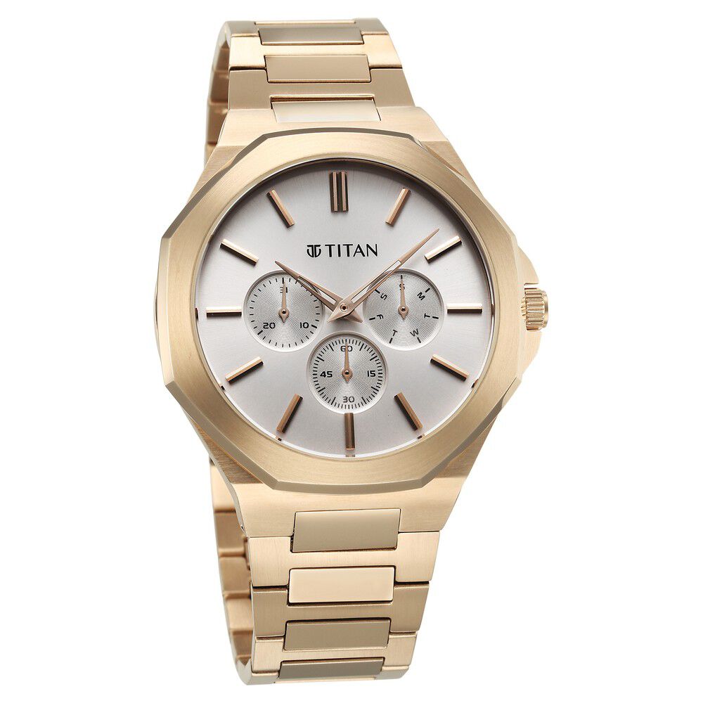 Titan Classic Slim Multifunction Quartz Multifunction Silver Dial Stainless Steel Strap Watch For Men 90198WM01