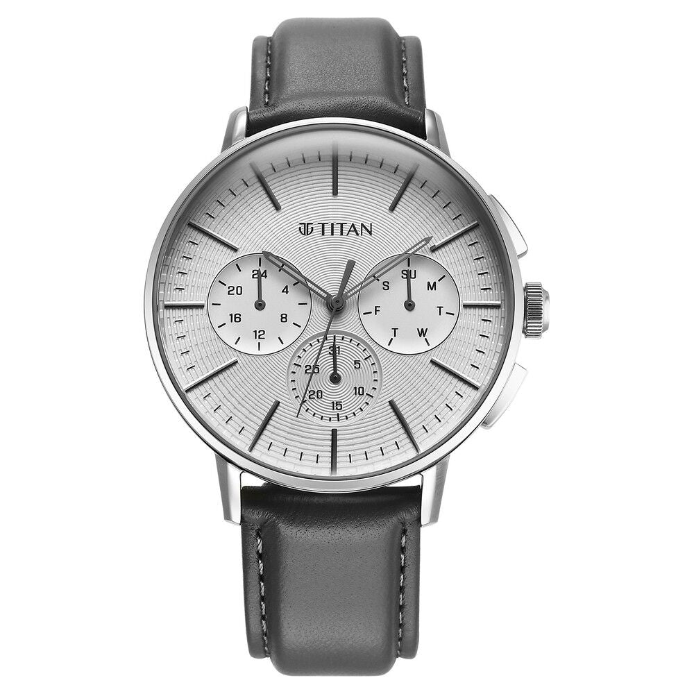 Titan Light leathers Multifunction Silver Dial Leather Strap Watch For Men - The Watch Factory ®