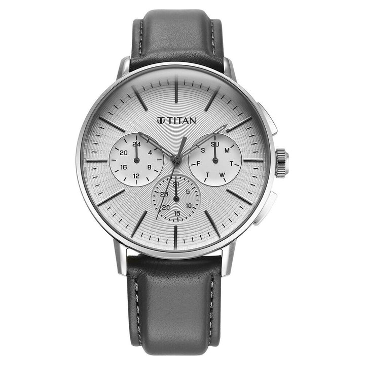 Titan Light leathers Multifunction Silver Dial Leather Strap Watch For Men - The Watch Factory ®