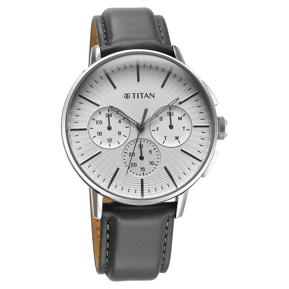 Titan Light leathers Multifunction Silver Dial Leather Strap Watch For Men - The Watch Factory ®