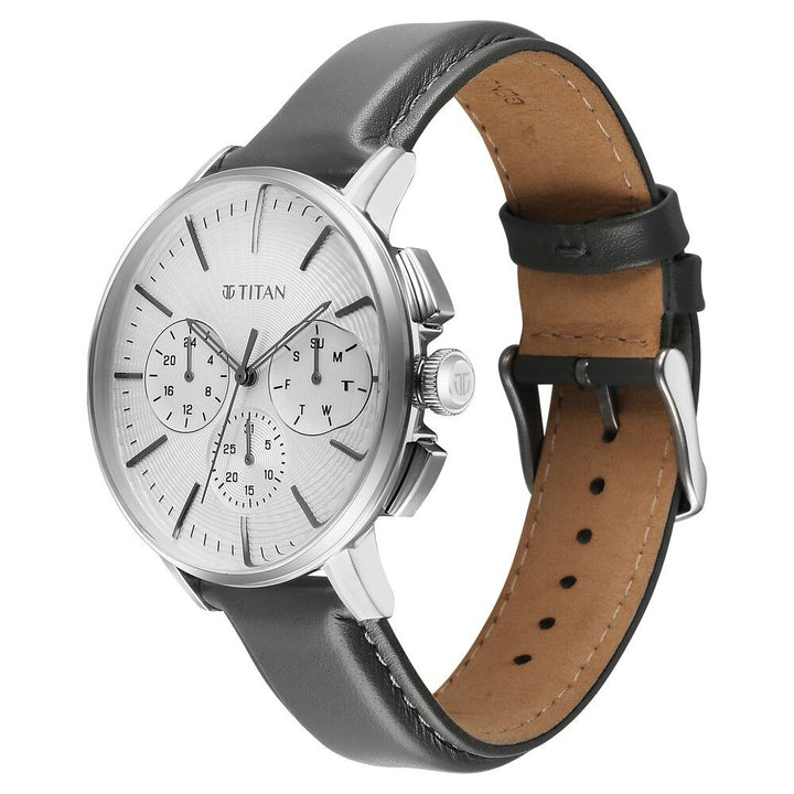 Titan Light leathers Multifunction Silver Dial Leather Strap Watch For Men - The Watch Factory ®