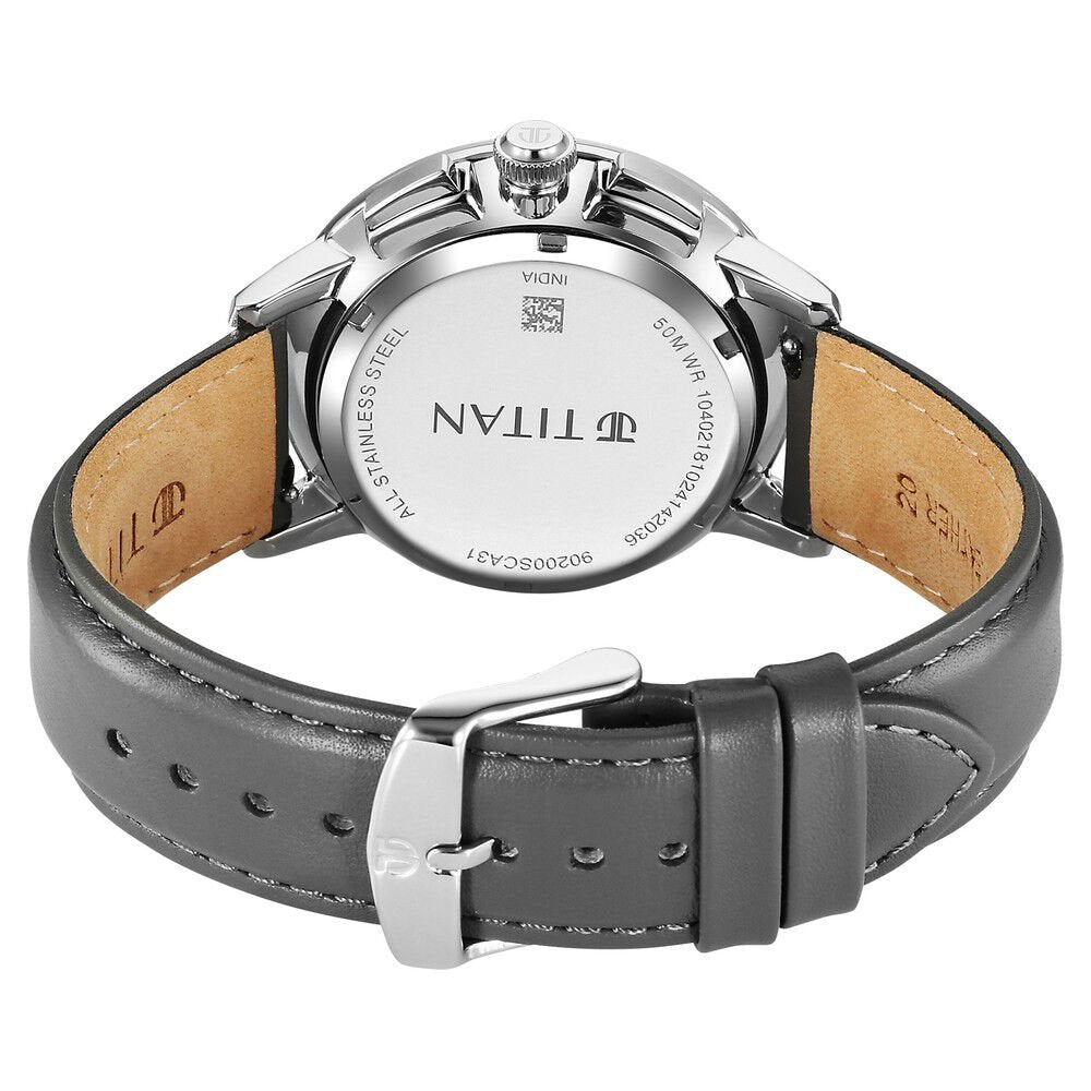Titan Light leathers Multifunction Silver Dial Leather Strap Watch For Men - The Watch Factory ®