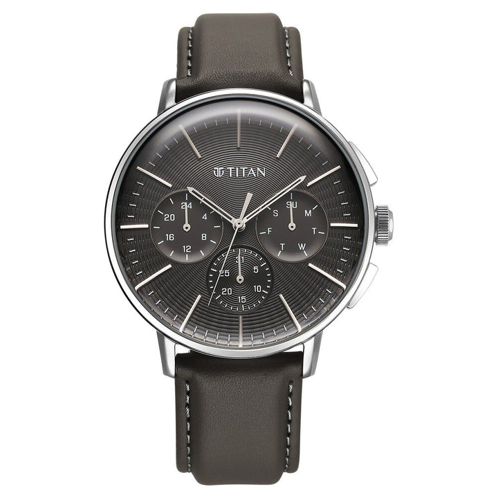 Titan Light leathers Multifunction Anthracite Dial Leather Strap Watch For Men - The Watch Factory ®