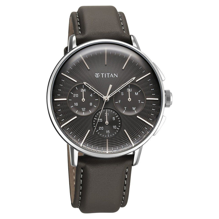 Titan Light leathers Multifunction Anthracite Dial Leather Strap Watch For Men - The Watch Factory ®