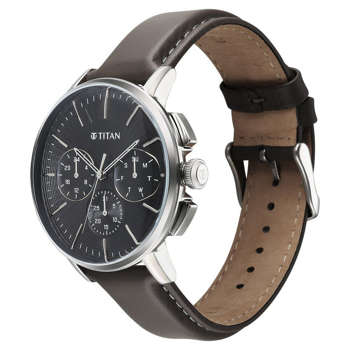 Titan Light leathers Multifunction Anthracite Dial Leather Strap Watch For Men - The Watch Factory ®